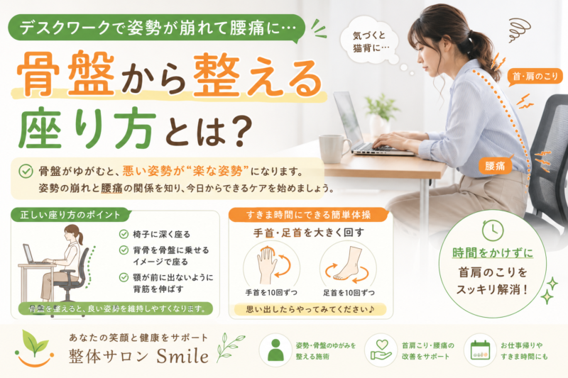 デスクワークで姿勢が崩れて腰痛に…骨盤から整える座り方とは？