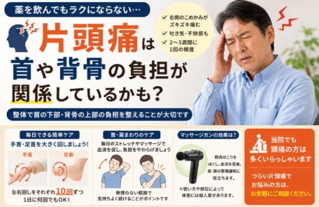 薬が効きにくい片頭痛…首や背骨の負担が関係している？